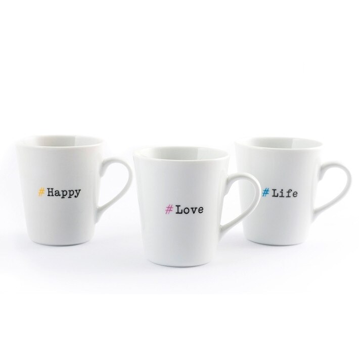 Set 6 cani albe cu mesaje, 300 ml