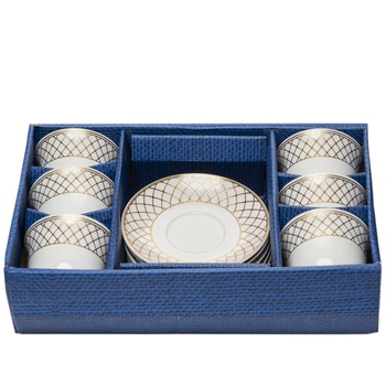 Set 6 cesti din portelan cu farfurii 'White & gold' IV Set 6 cesti din portelan cu farfurii 'White & gold' IV