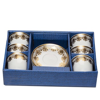 Set 6 cesti din portelan cu farfurii 'White & gold' V, 200 ml Set 6 cesti din portelan cu farfurii 'White & gold' V, 200 ml