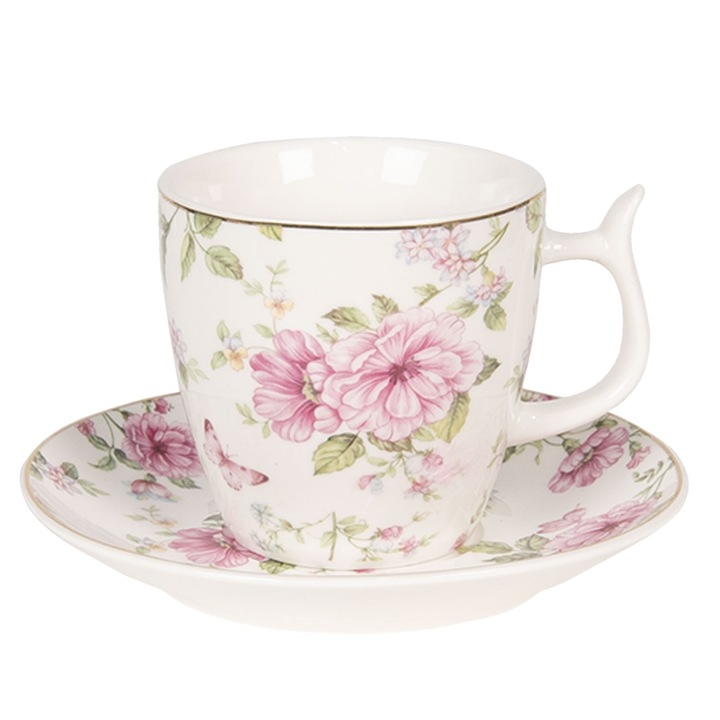 Roses rózsaszín, zöld porcelán csésze és csészealj Ø 7 x 7 cm 0,16 L