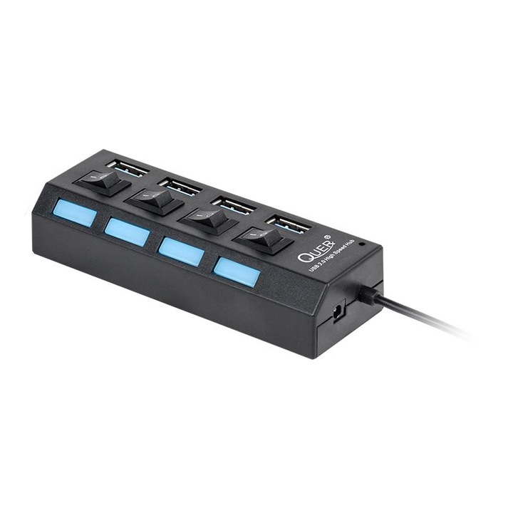 QUER PRO USB 3.0 хъб, 4 порта, черен