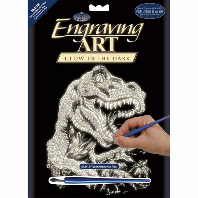 Set gravura cu efect fosforescent, Royal Langnickel, Tyrannosaurus Rex
