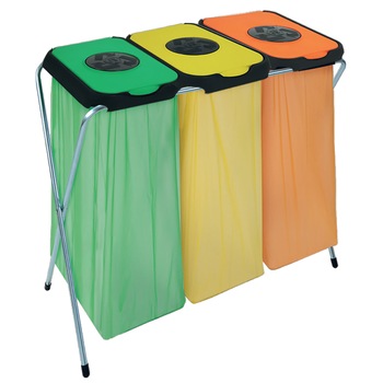 Suport pentru saci de gunoi “EKO THINKS 3”, cm 96 x 42 x 78-h, cu clapeta rotunda cu arc, pentru saci de la 20 l la 130 l, pentru colectare selectiva Suport pentru saci de gunoi “EKO THINKS 3”, cm 96 x 42 x 78-h, cu clapeta rotunda cu arc, pentru saci de la 20 l la 130 l, pentru colectare selectiva