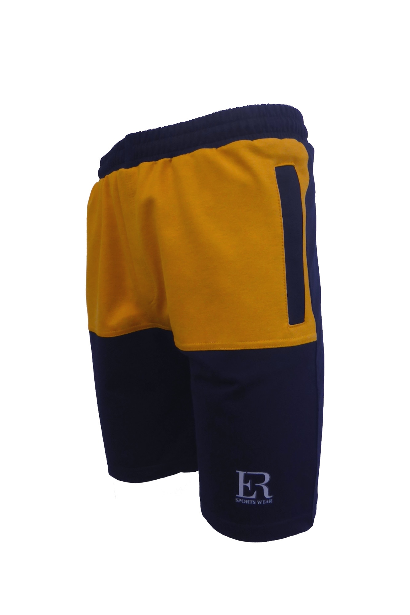 Bermude barbat, albastru / galben mustar, 2 buzunare laterale cu fermoare