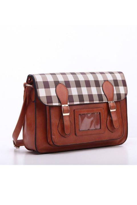 Női táska JUP Kockás TÁSKA-CHK-D-PUSKIN-LBR, Kockás, 35x11 x25 cm, Világosbarna