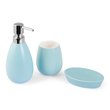 Set baie ceramica, albastru azuriu, 3 piese Set baie ceramica, albastru azuriu, 3 piese