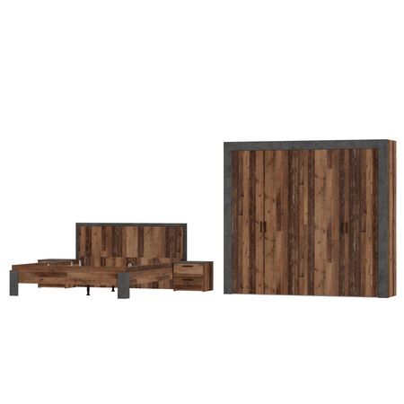 Dormitor Kring Herning, pat 160x200 cm, Dulap 4 usi, 2 noptiere