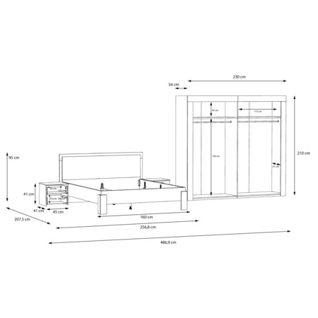 Dormitor Kring Herning, pat 160x200 cm, Dulap 4 usi, 2 noptiere