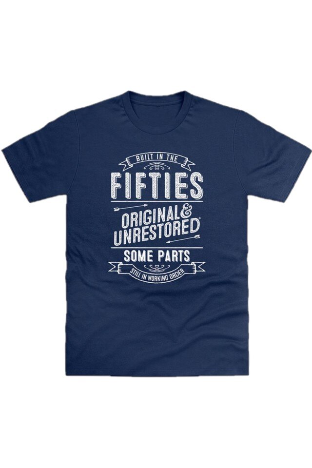 Tricou Barbati Built In The Fifties din Bumbac, Albastru, 2XL