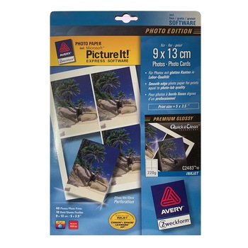 Hartie foto Avery Zweckform C2483-10, 90 x 130 mm, lucioasa, 220g/m², 10 coli/ cutie, inkjet Hartie foto Avery Zweckform C2483-10, 90 x 130 mm, lucioasa, 220g/m², 10 coli/ cutie, inkjet