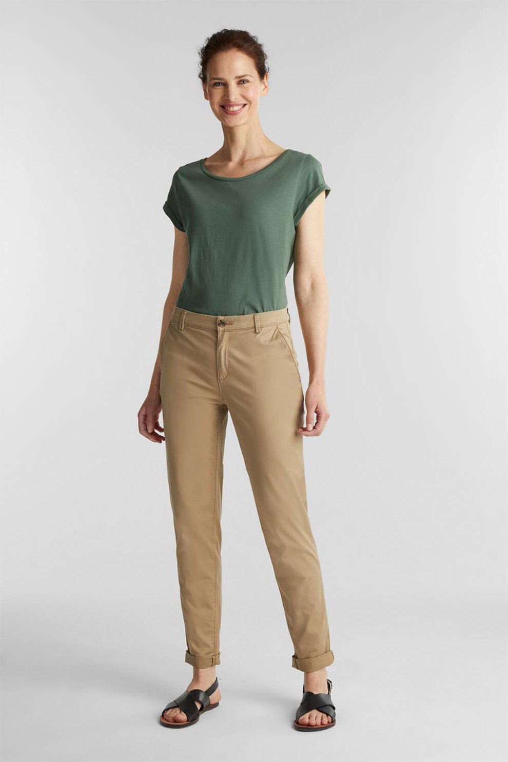 Esprit, Pantaloni chino cu buzunare oblice, Bej, W42-L32