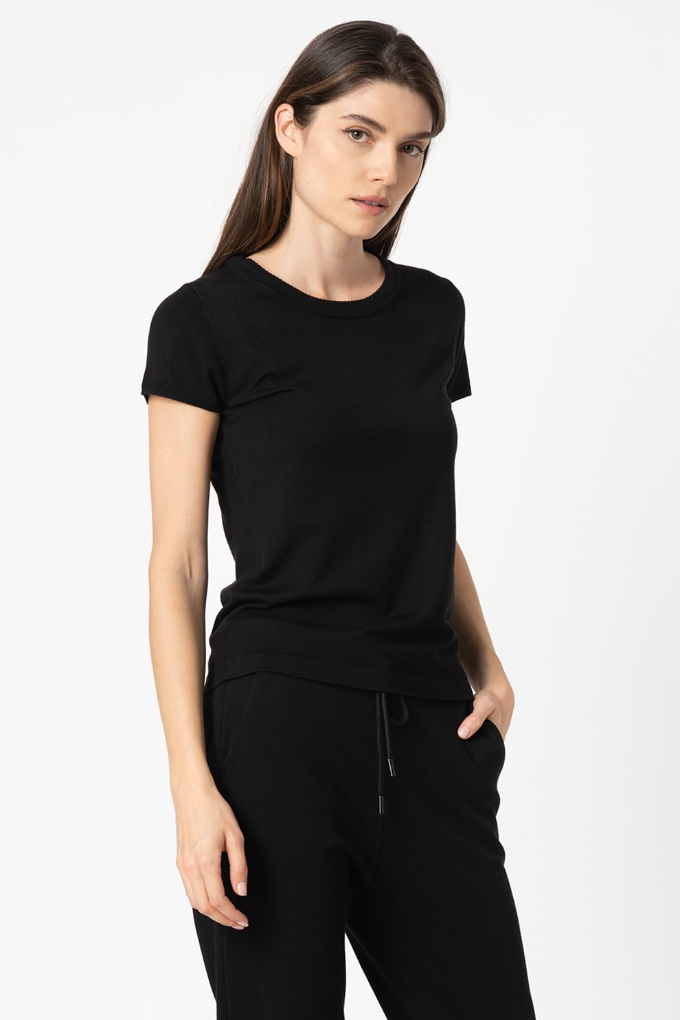 Esprit, Tricou tricotat fin, cu decolteu la baza gatului, Negru