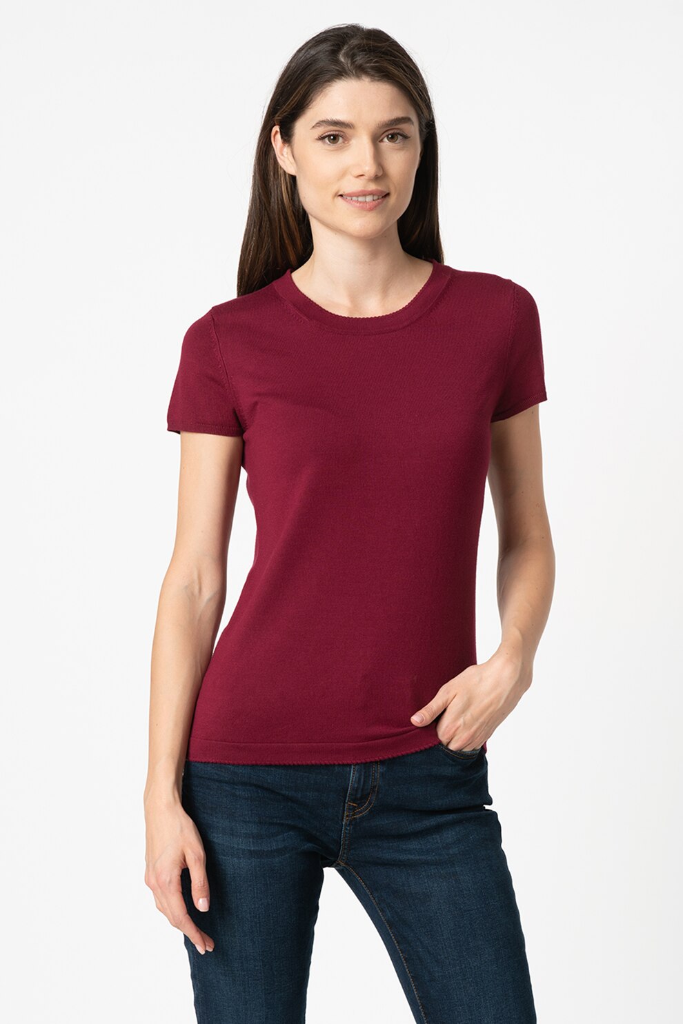 Esprit, Tricou tricotat fin, cu decolteu la baza gatului, Violet tyrian