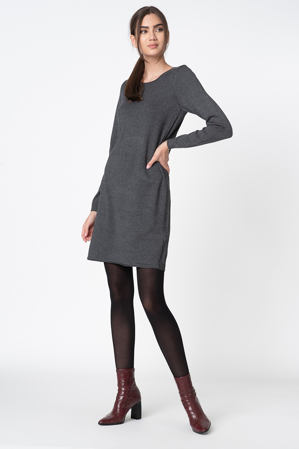 EDC by Esprit, Rochie cu striatii si maneci lungi, Gri inchis, XL