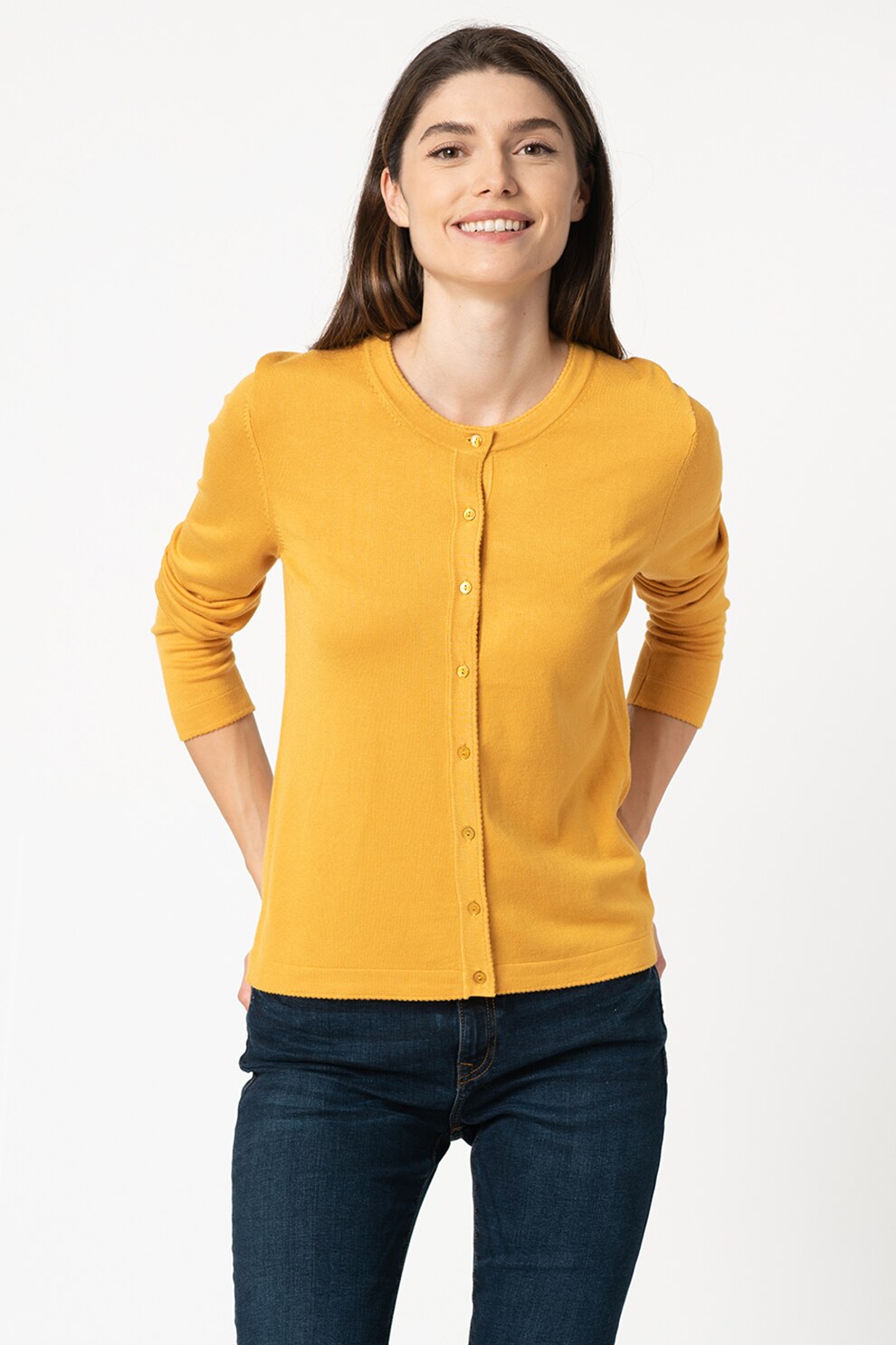 Esprit, Cardigan cu decolteu la baza gatului, Galben sofran, XL