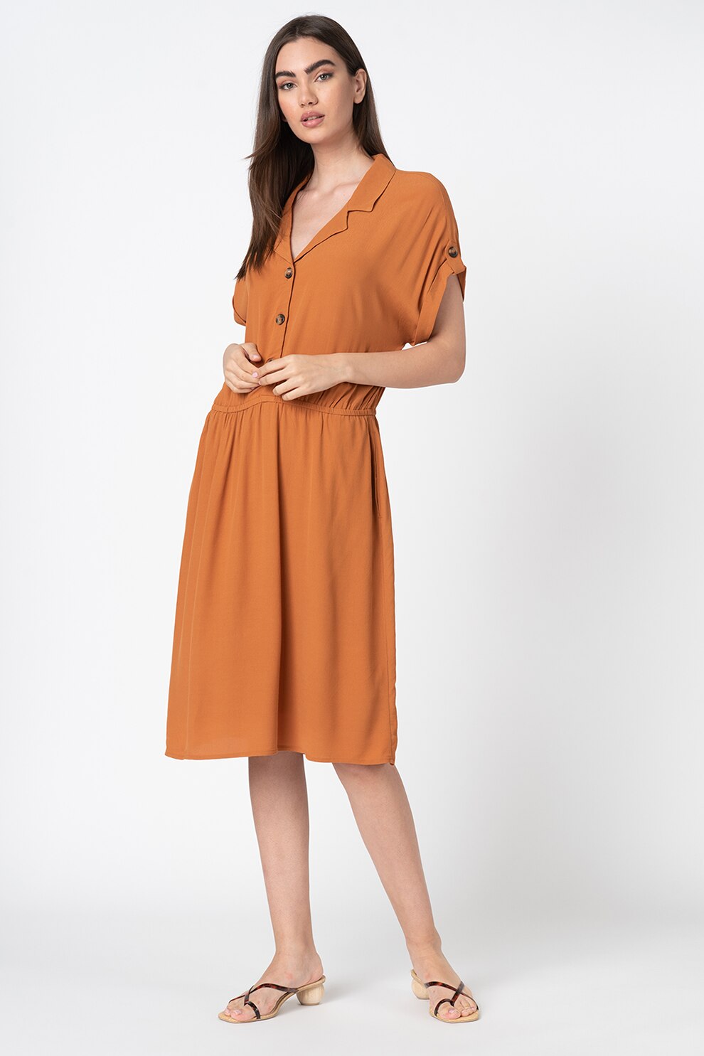 Esprit, Rochie cu decolteu in V si maneci cazute, Scortisoara