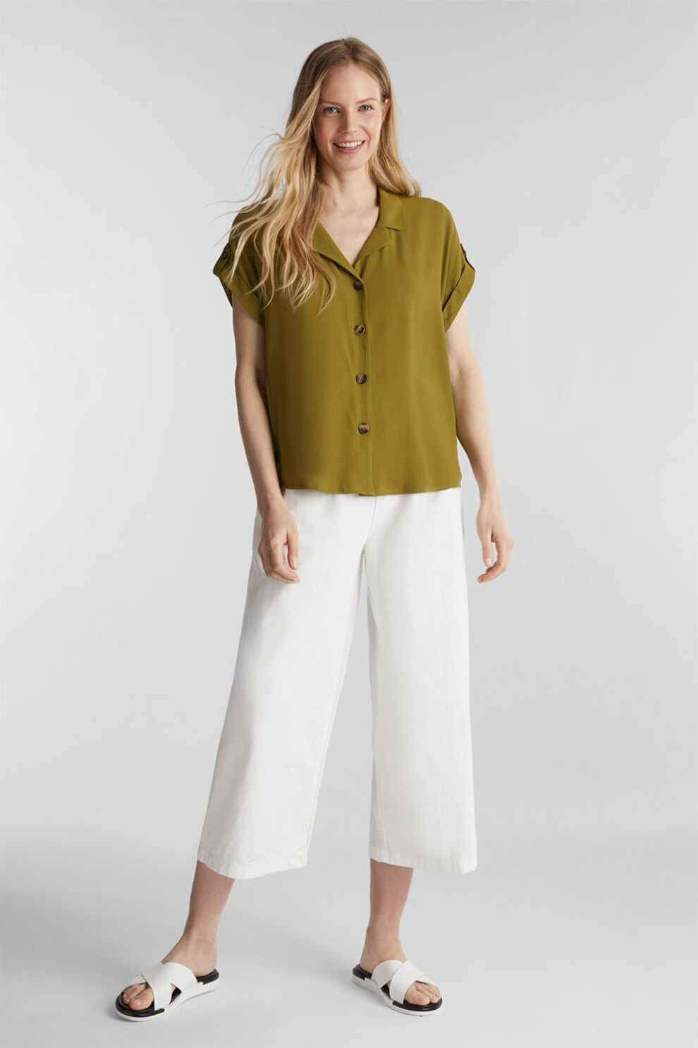 Esprit, Camasa vaporoasa cu terminatie asimetrica, Verde oliv