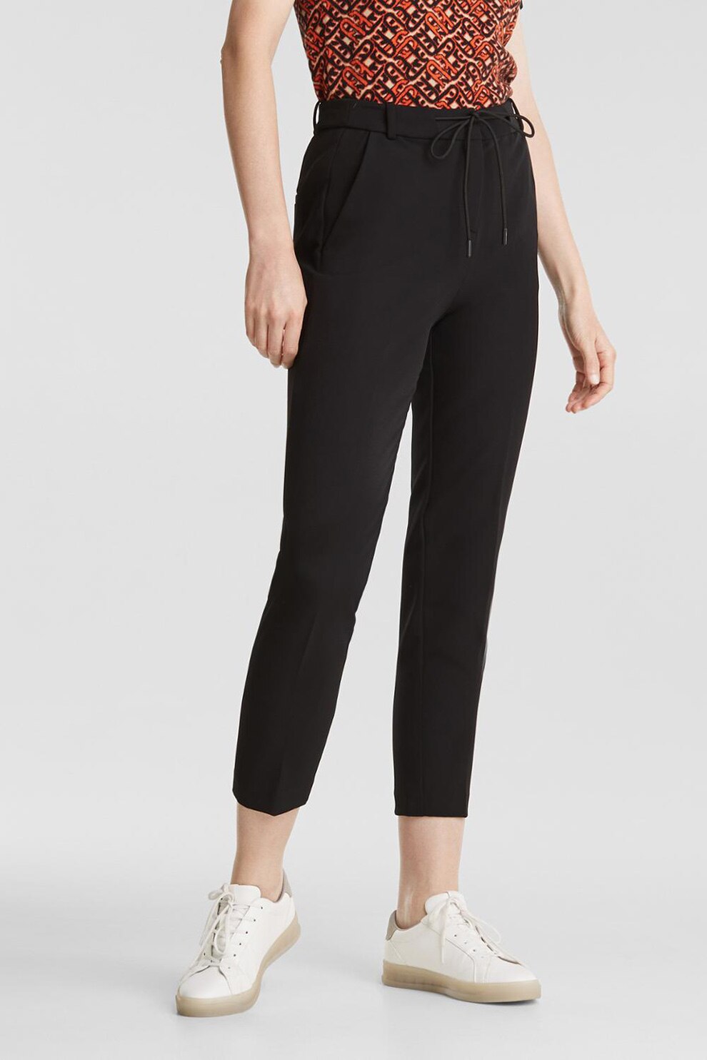Esprit, Pantaloni crop conici cu buzunare oblice, Negru