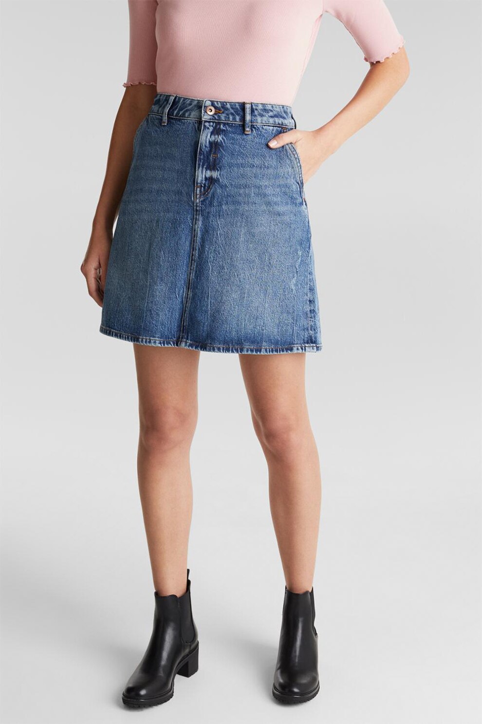 EDC by Esprit, Fusta din amestec de bumbac organic, lyocell si denim, Albastru inchis, M