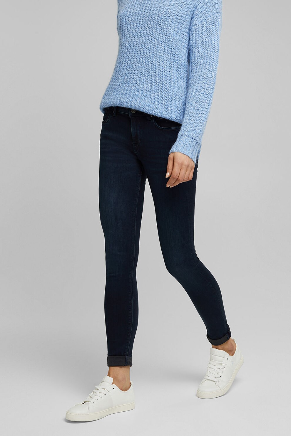 Esprit,Blugi skinny din amestec de bumbac organic, Bleumarin, W25-L32