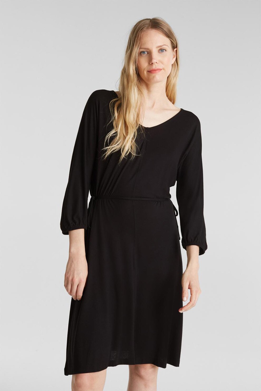 Esprit, Rochie din jerseu cu snururi laterale, Negru
