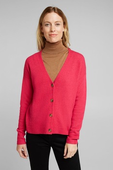 Esprit, Cardigan din amestec de lana cu decolteu in V, Roz aprins Esprit, Cardigan din amestec de lana cu decolteu in V, Roz aprins