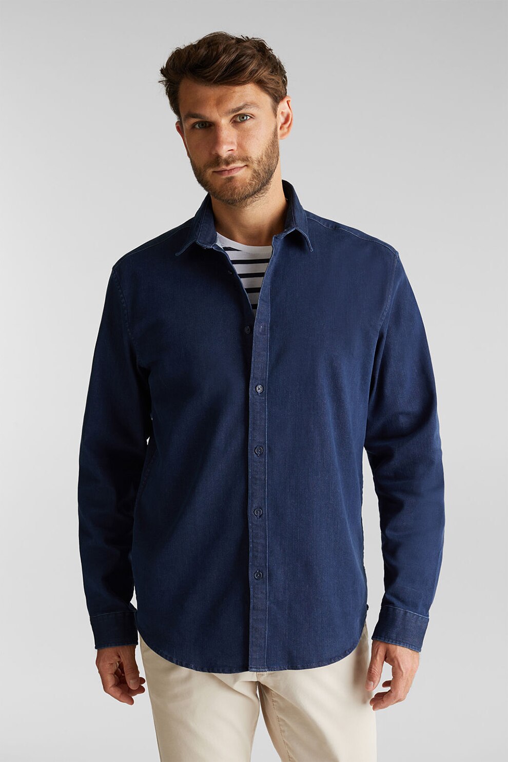 Esprit, Camasa din amestec de bumbac organic, Bleumarin, S