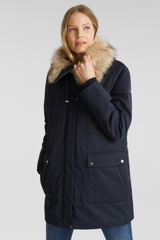 Esprit, Geaca parka cu garnitura de blana sintetica, Bleumarin /Maro camel, L Esprit, Geaca parka cu garnitura de blana sintetica, Bleumarin /Maro camel, L