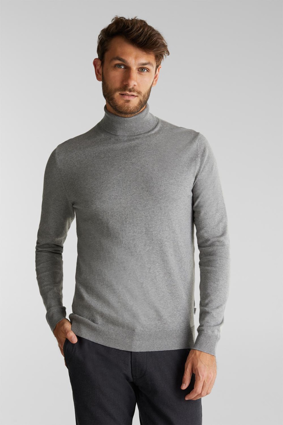 Esprit, Pulover din amestec de bumbac organic si casmir, Gri melange, 2XL