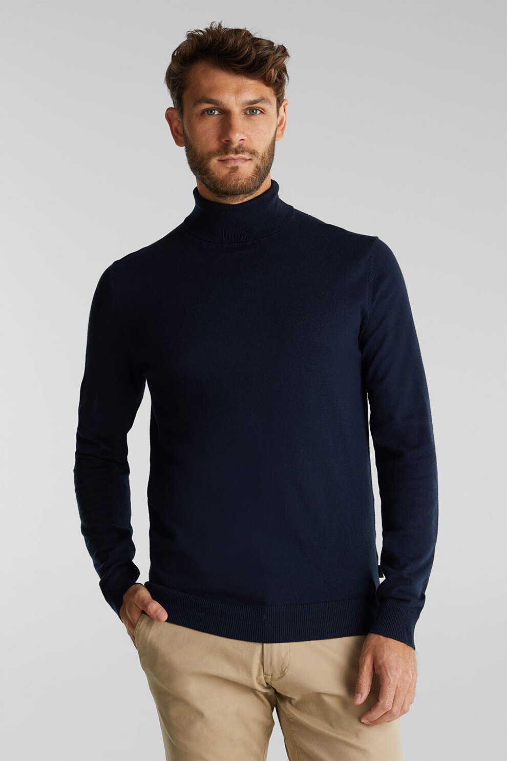 Esprit, Pulover din amestec de bumbac organic si casmir, Bleumarin, 2XL