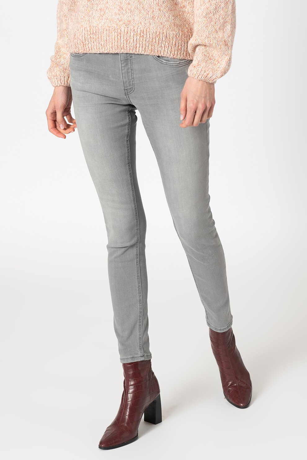 EDC by Esprit, Blugi skinny cu aspect decolorat, Gri deschis, W31-L30