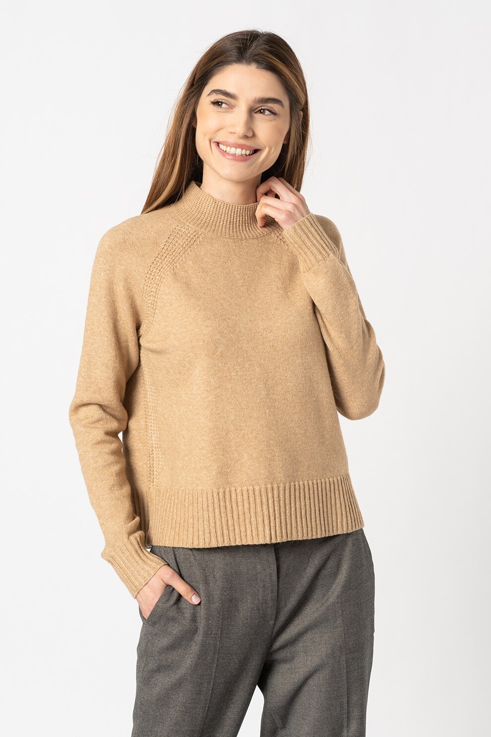 EDC by Esprit, Pulover din amestec de lana, Maro camel, XL