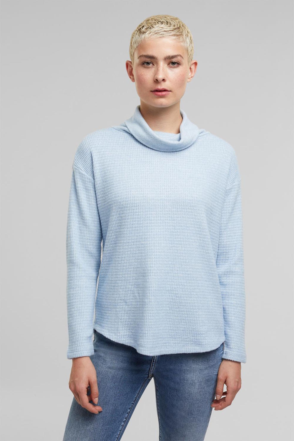 EDC by Esprit, Pulover tricotat fin cu maneci cazute, Albastru azur, XS