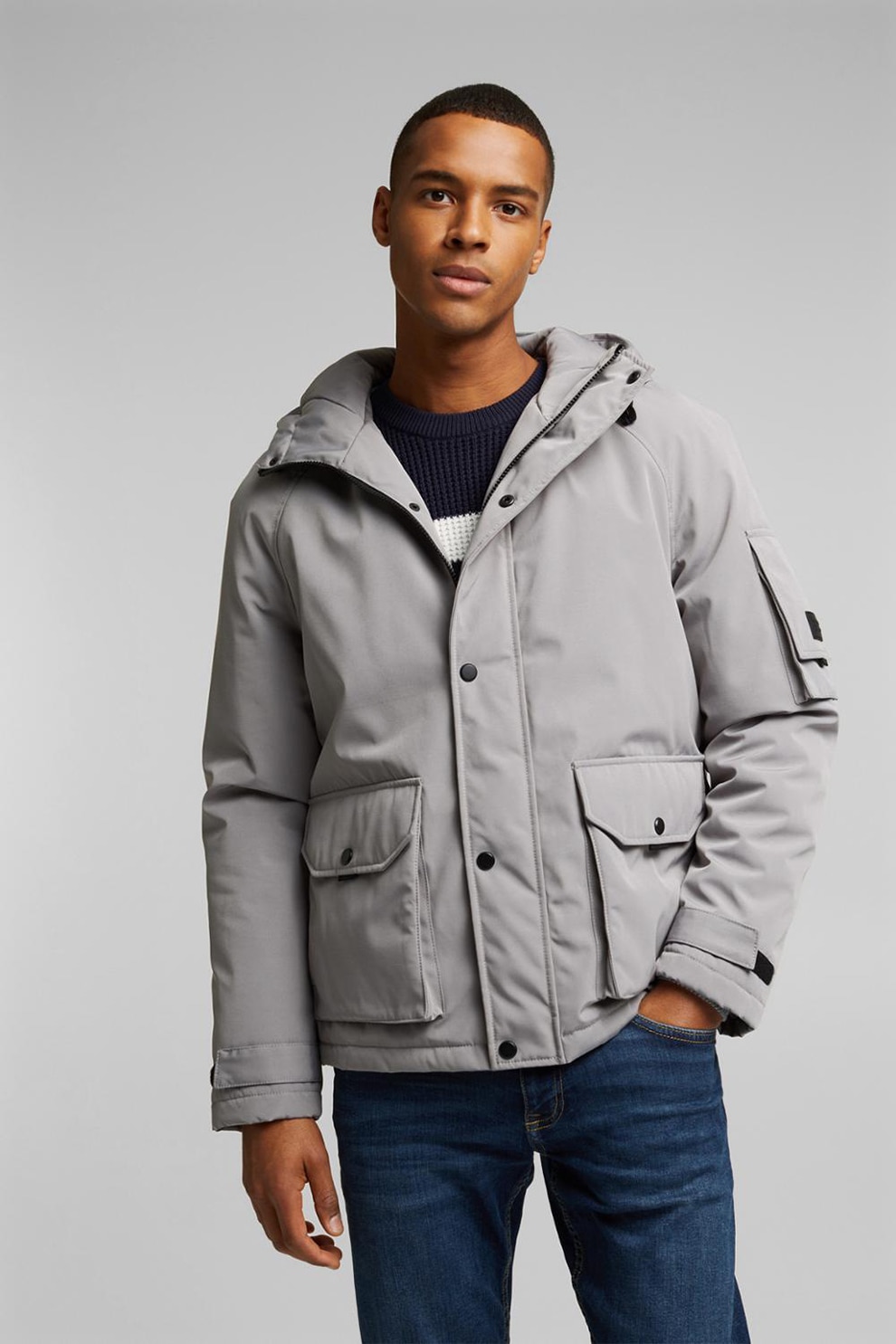 EDC by Esprit, Geaca cu vatelina, gluga si buzunare aplicate, Gri