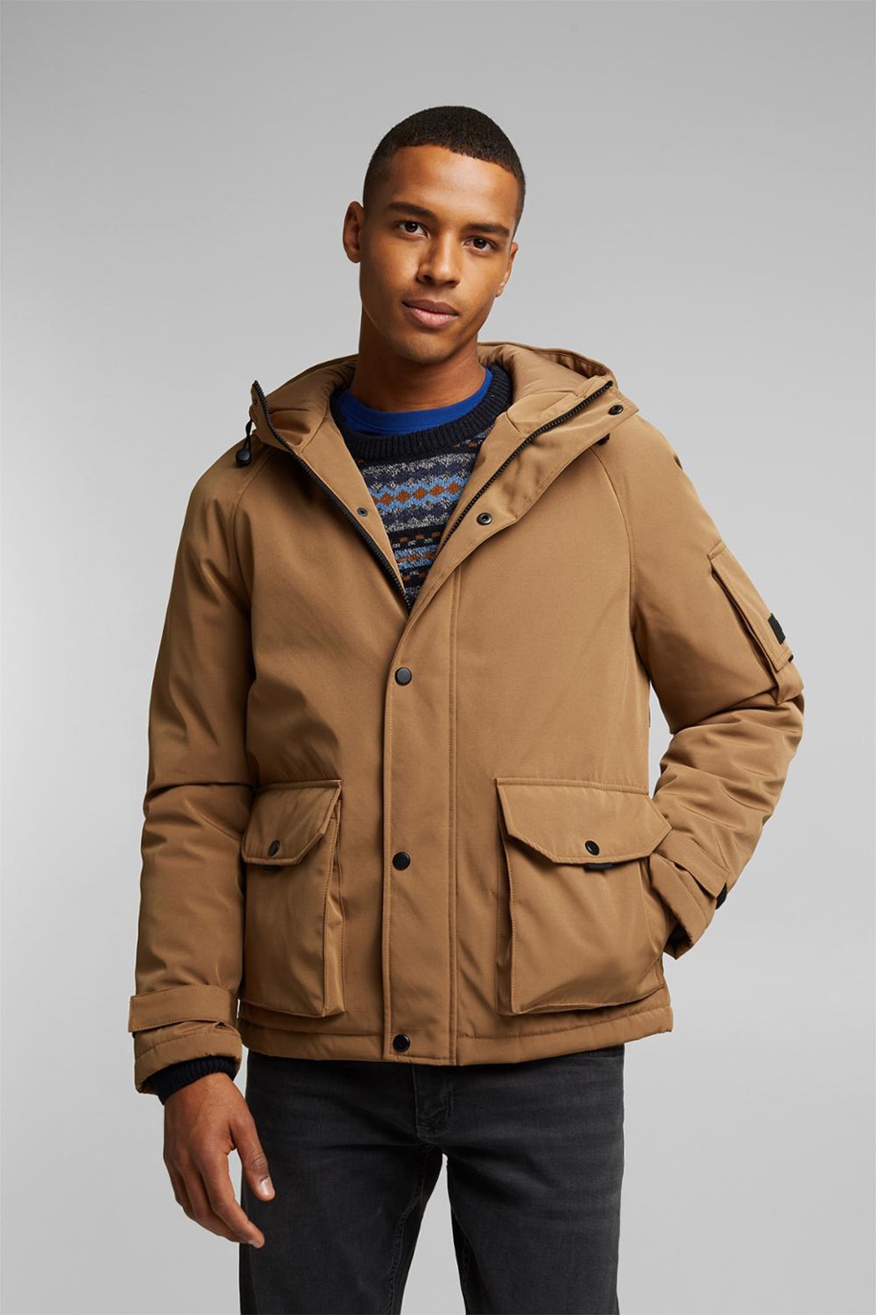 EDC by Esprit, Geaca cu vatelina, gluga si buzunare aplicate, Maro