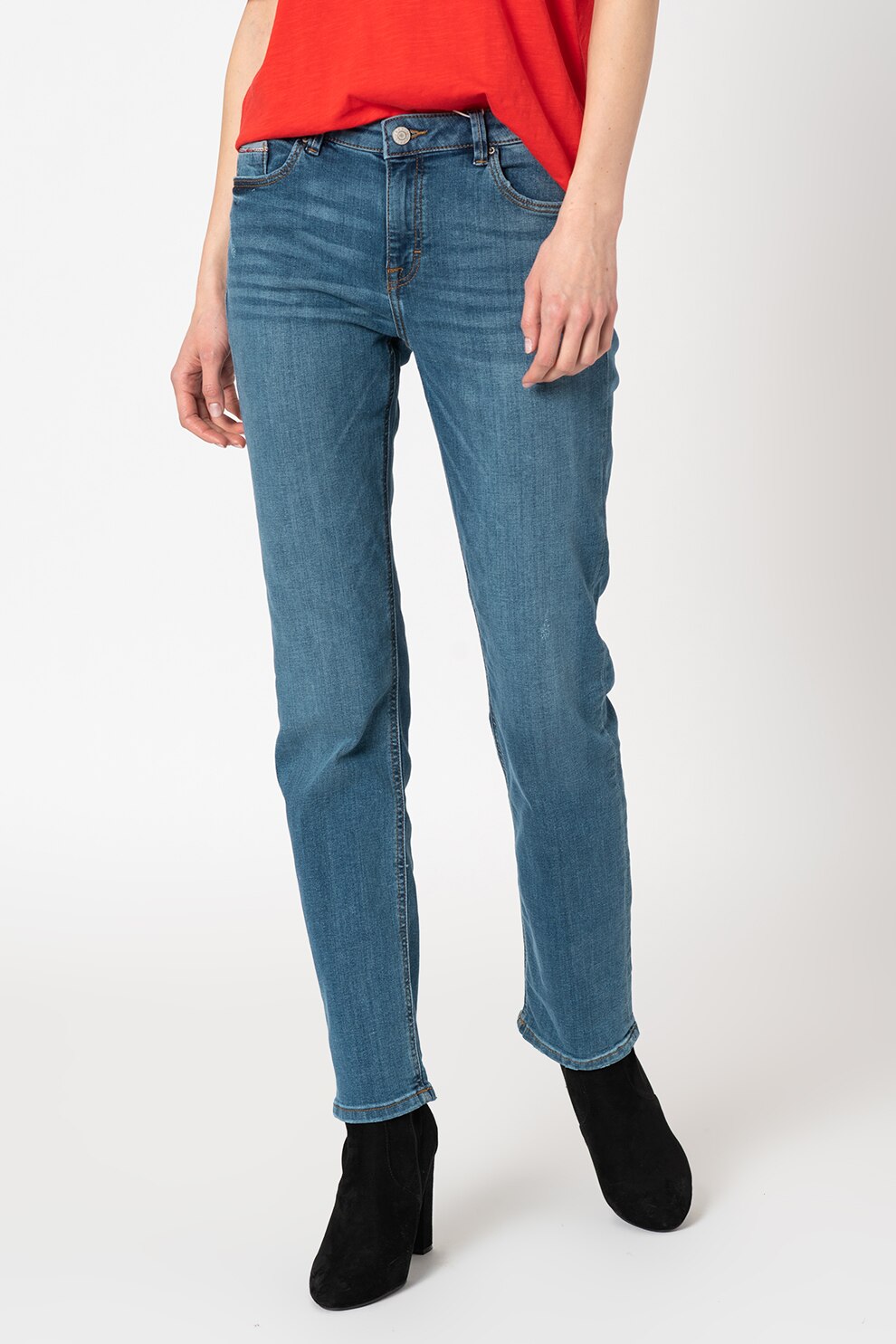Esprit, Blugi drepti din amestec de bumbac organic, Albastru