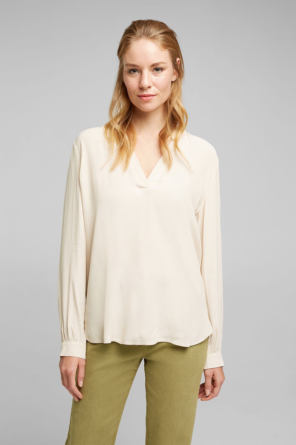 Esprit, Bluza vaporoasa cu decolteu in V, Bej deschis