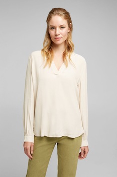 Esprit, Bluza vaporoasa cu decolteu in V, Bej deschis Esprit, Bluza vaporoasa cu decolteu in V, Bej deschis