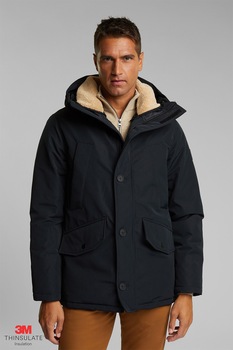 Esprit, Geaca parka cu vatelina si gluga, Negru Esprit, Geaca parka cu vatelina si gluga, Negru
