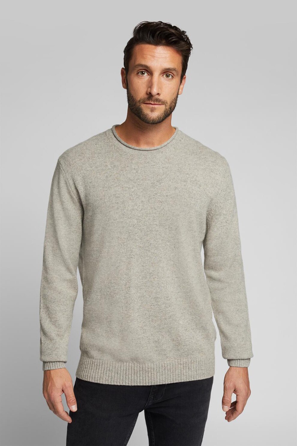 Esprit, Pulover din amestec de lana cu decolteu la baza gatului, Gri, M