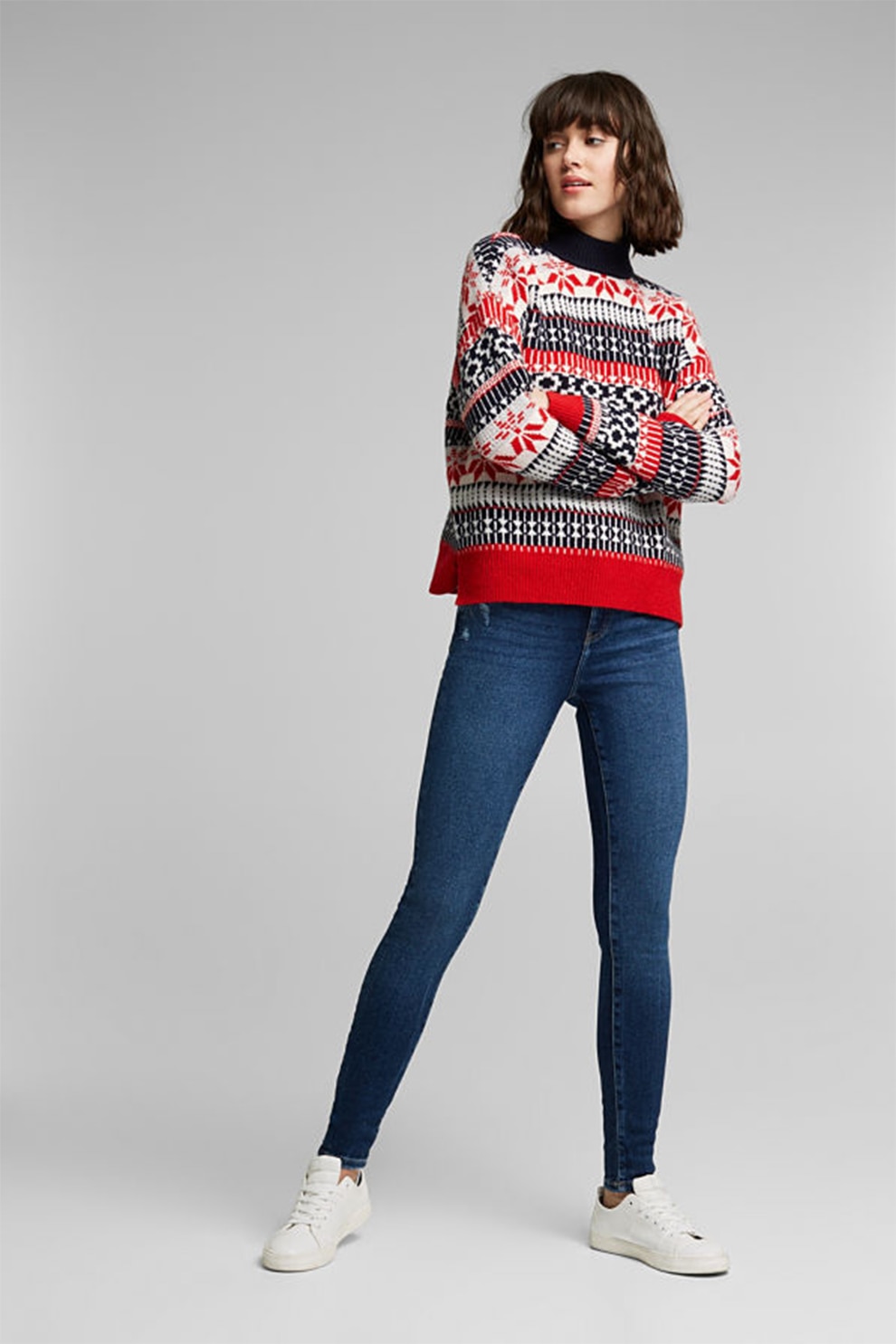 EDC by Esprit, Blugi skinny cu talie inalta, Albastru inchis