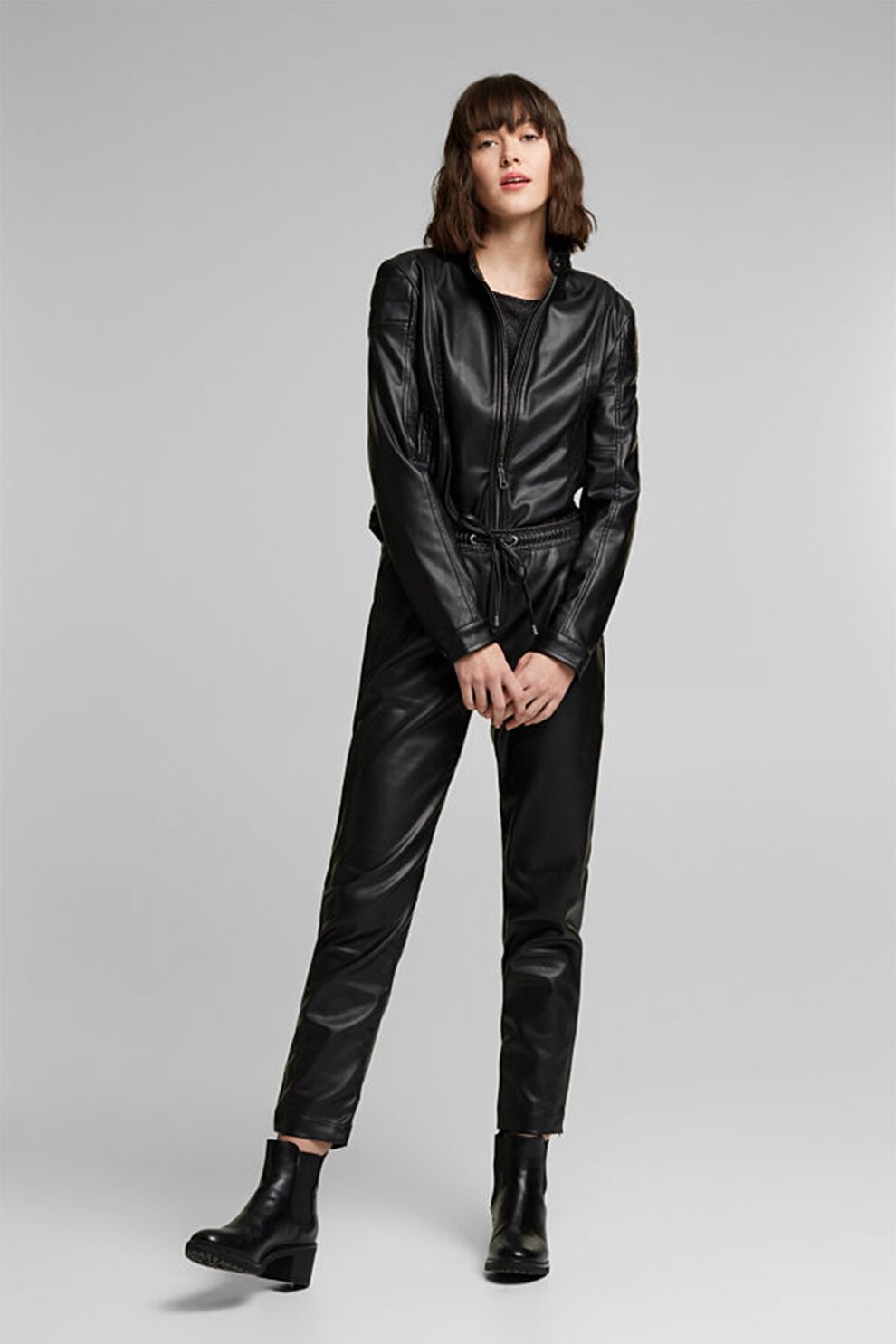 EDC by Esprit, Pantaloni conici de piele ecologica, Negru, W38-L28