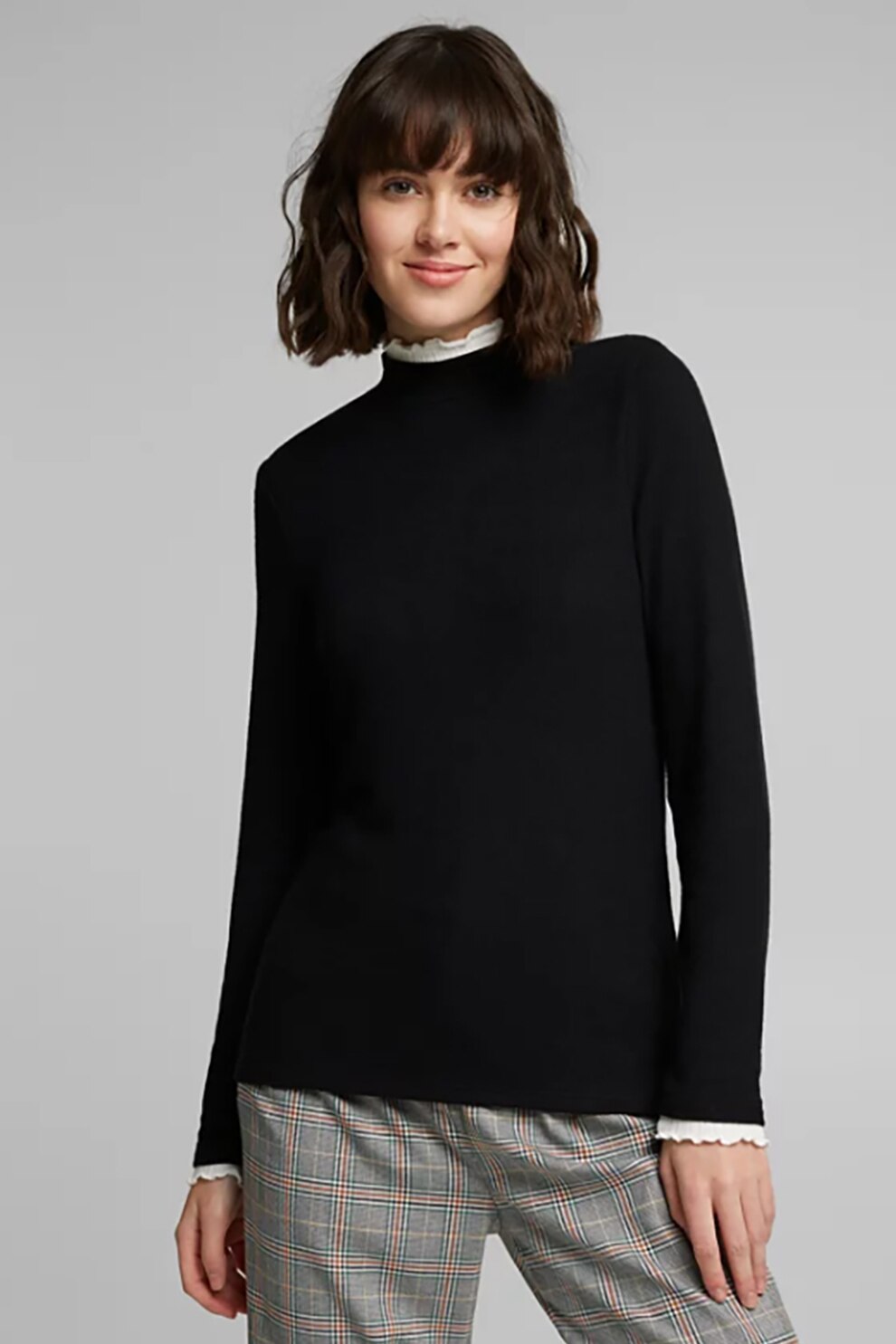 EDC by Esprit, Bluza din amestec de modal cu guler mediu, Negru