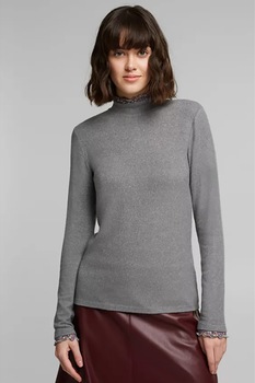 EDC by Esprit, Bluza din amestec de modal cu guler mediu, Gri inchis EDC by Esprit, Bluza din amestec de modal cu guler mediu, Gri inchis