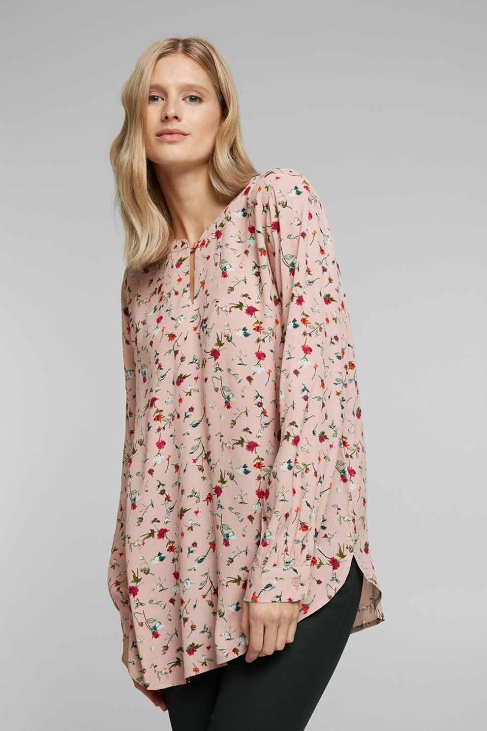 Esprit, Bluza vaporoasa cu model floral, Roz