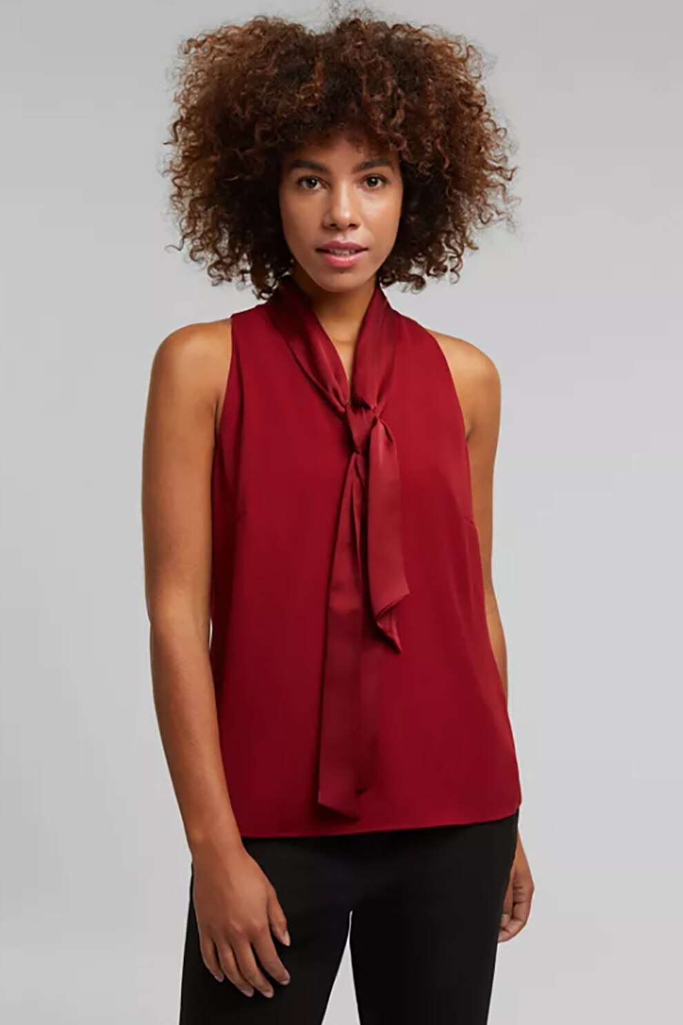 Esprit, Bluza fara maneci cu guler cu funda din panglici, Rosu inchis