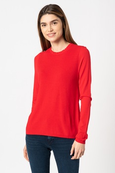 Esprit, Pulover tricotat fin cu decolteu la baza gatului, Rosu Esprit, Pulover tricotat fin cu decolteu la baza gatului, Rosu