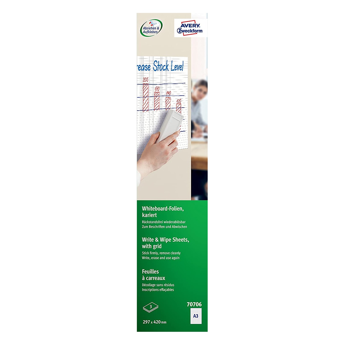 Folie whiteboard Avery Zweckform 70706, A3, caroiaj matematica, Scrieti si stergeti