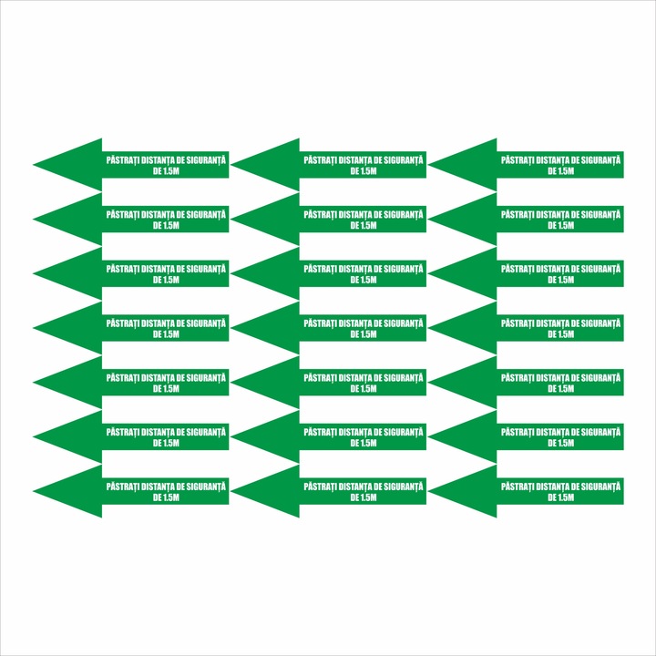 Set 21 stickere sageti, Orafol. podea, Pastreaza distanta, 300mm x 82mm