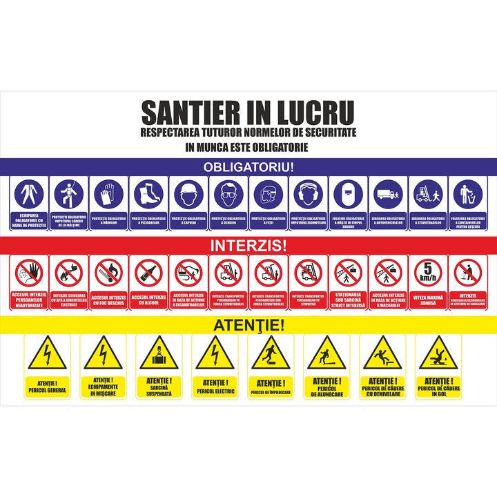 Panou avertizare, Flex, Santier in lucru, 1500x950 mm